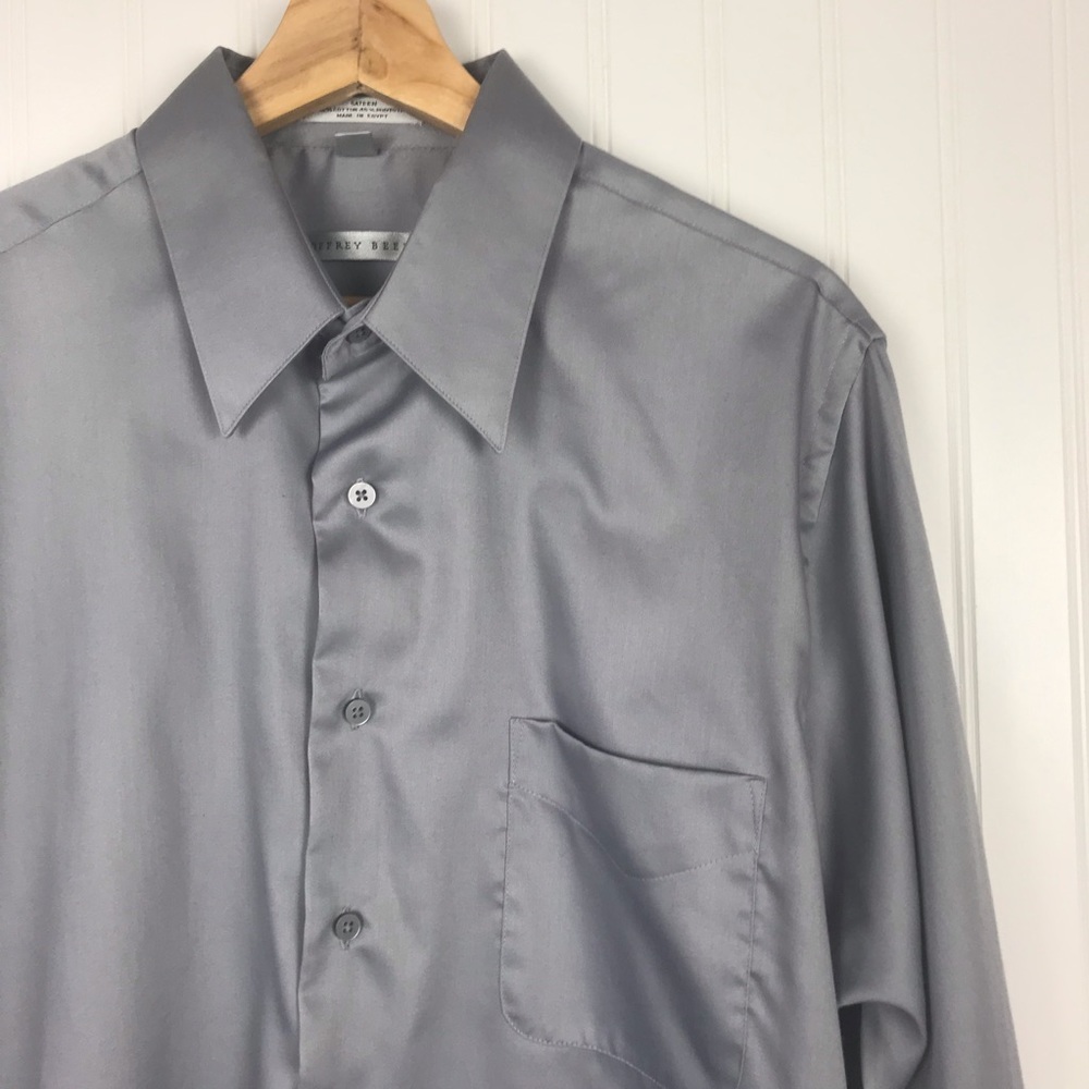 Geoffrey Beene Silver Gray Sateen Mens Dress Shirt